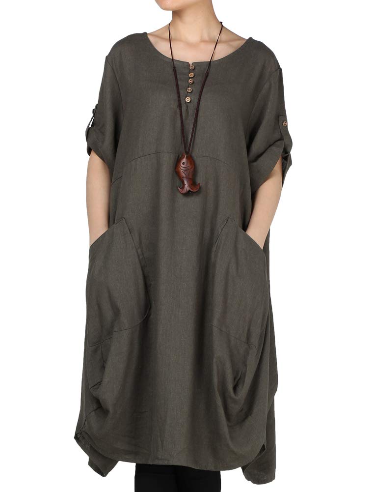 LaovanIn Women's Plus Size Tunic Dress Summer Cotton Linen T Shirt Knee-Length Dresses 3X-Large Green - Image 1